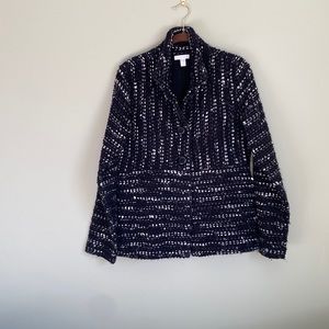 Jacket, 3 button front close, black multi, Size S